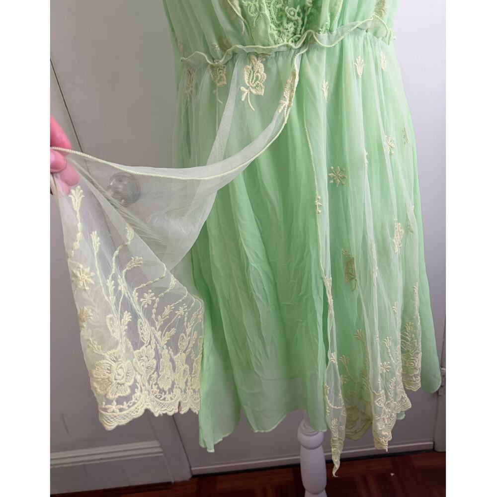 Pretty Angel Green Silk Chiffon Embroidered Fairy Boho Layered Dress Medium - Picture 4 of 12